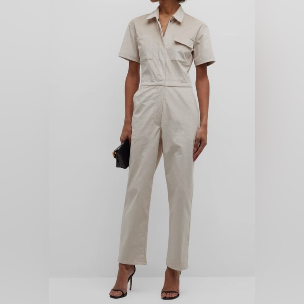 $485 Rivet Utility Women's Beige Front Zip Worker Jumpsuit Size XL